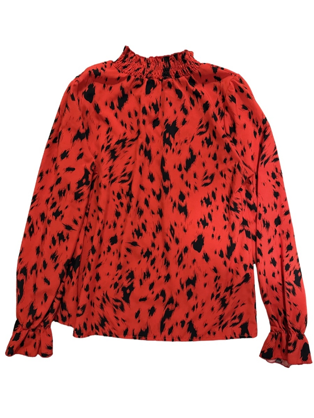 Red Animal-Print Smocked-Neck Blouse - Women